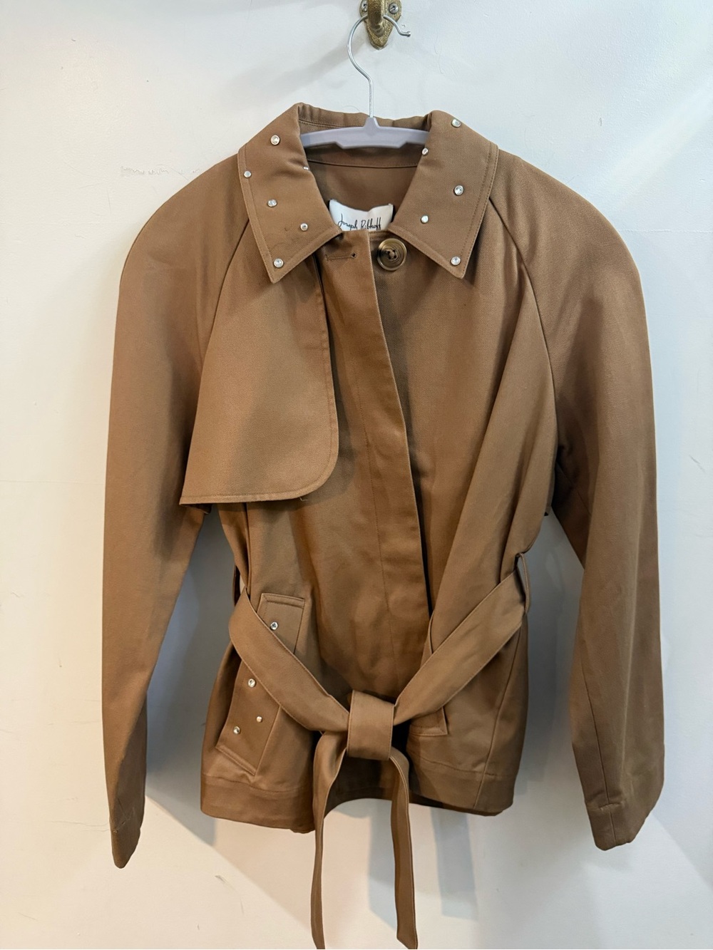 Joseph Ribkoff 261907 - Tan Belted Trench Jacket with Stud Detail